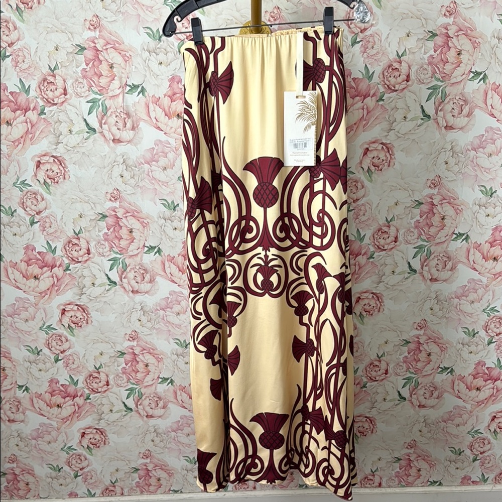 NWT Eugenia Fernandez $390 ISABEL Skirt Burgundy Floral size L Maxi